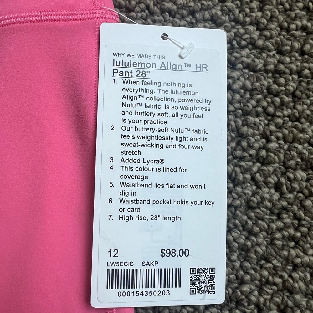 Lululemon Align HR 28” Sakura Pink Pants - Picture 2 of 4